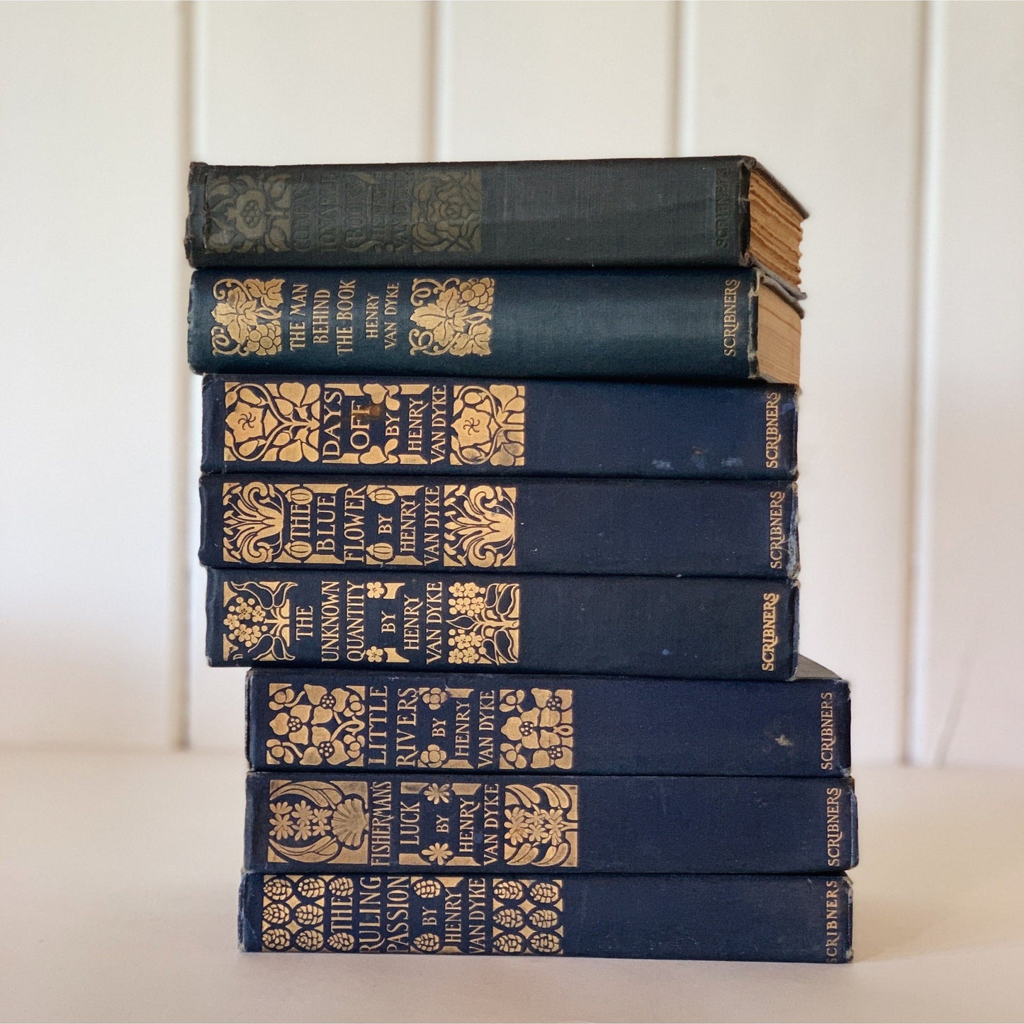 Ornate Antique Blue Book Set, Henry Van Dyke Book Bundle, Books by Color