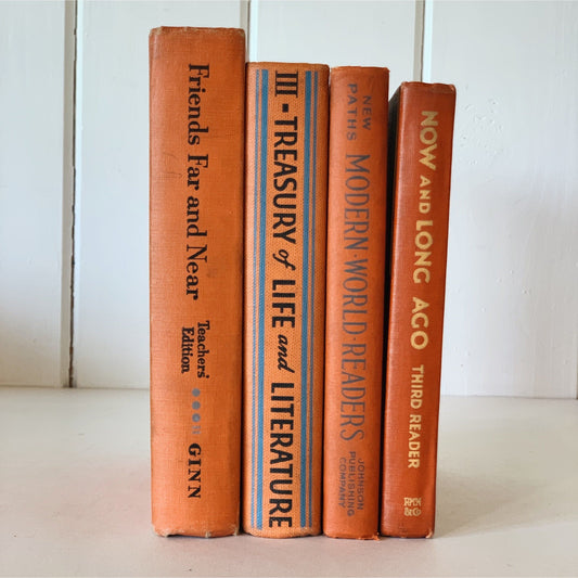 Orange 1930s School Book Set, Classroom Decor, Orange Book Set