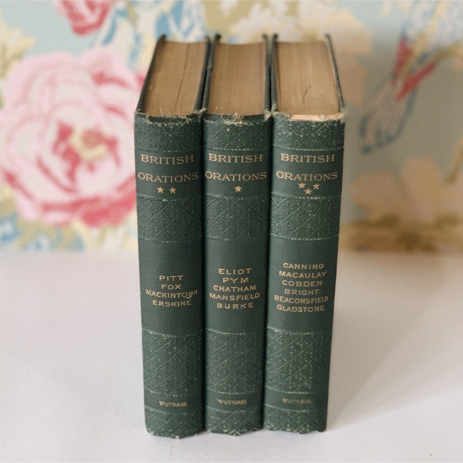 Representative British Orations, Antique Green Books for Shelf Styling, 1887