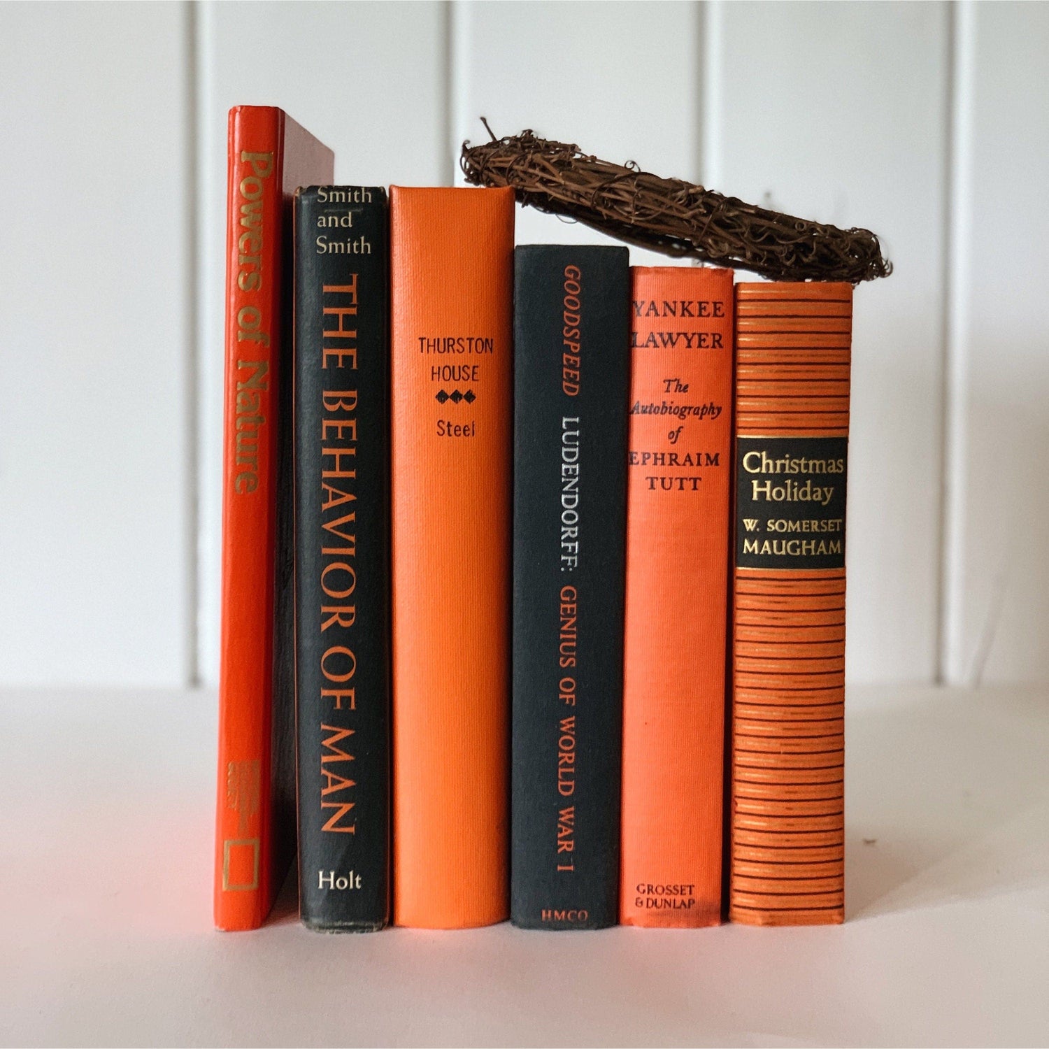 Decorative Books, Black and Orange Vintage Books, Bookshelf Decor, Farmhouse Decor, Office Shelf Decor