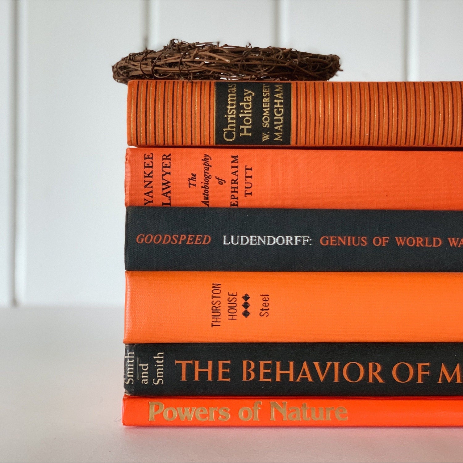 Decorative Books, Black and Orange Vintage Books, Bookshelf Decor, Farmhouse Decor, Office Shelf Decor