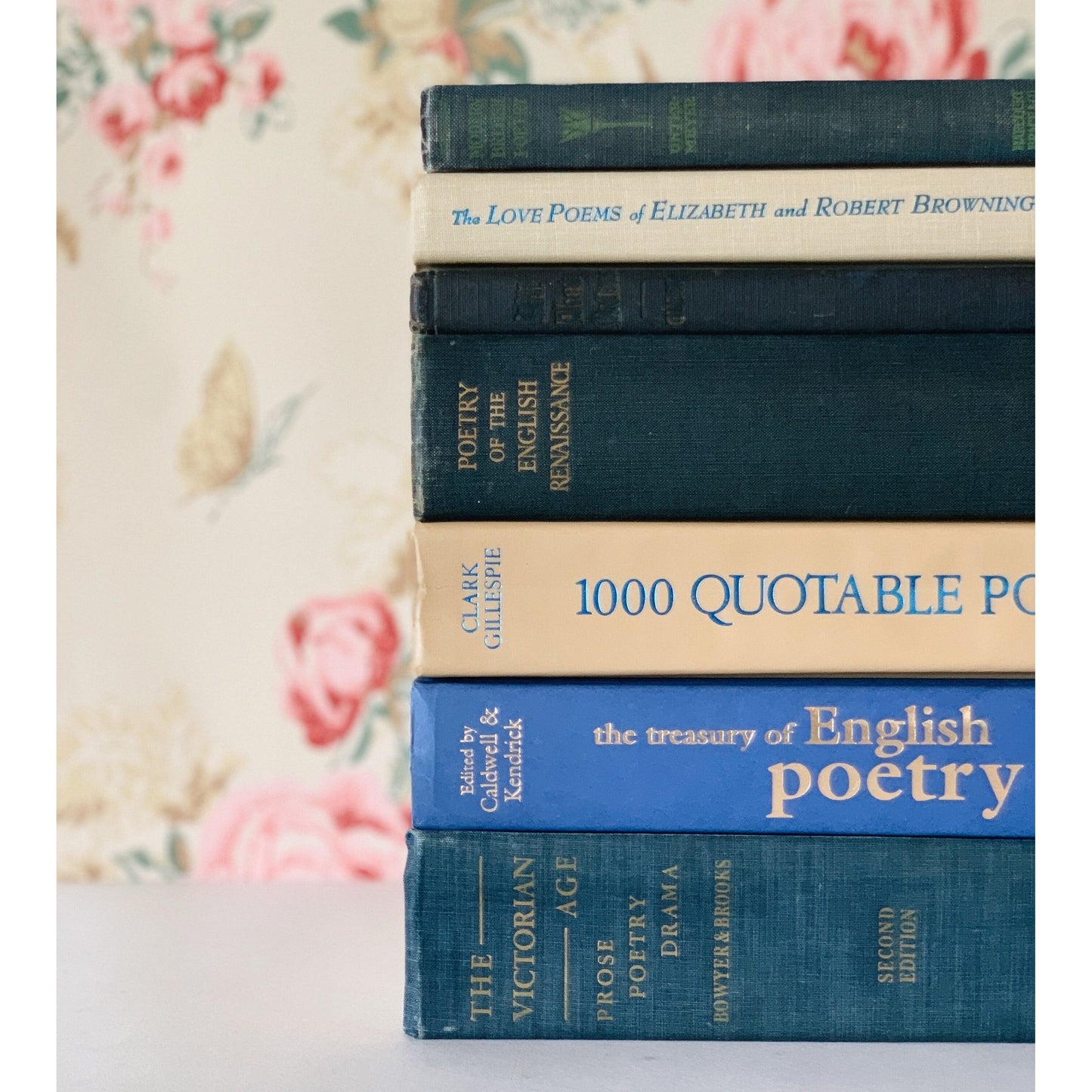 Blue Poetry and Literature Books for Decor, Large Antique and Vintage Book Bundle