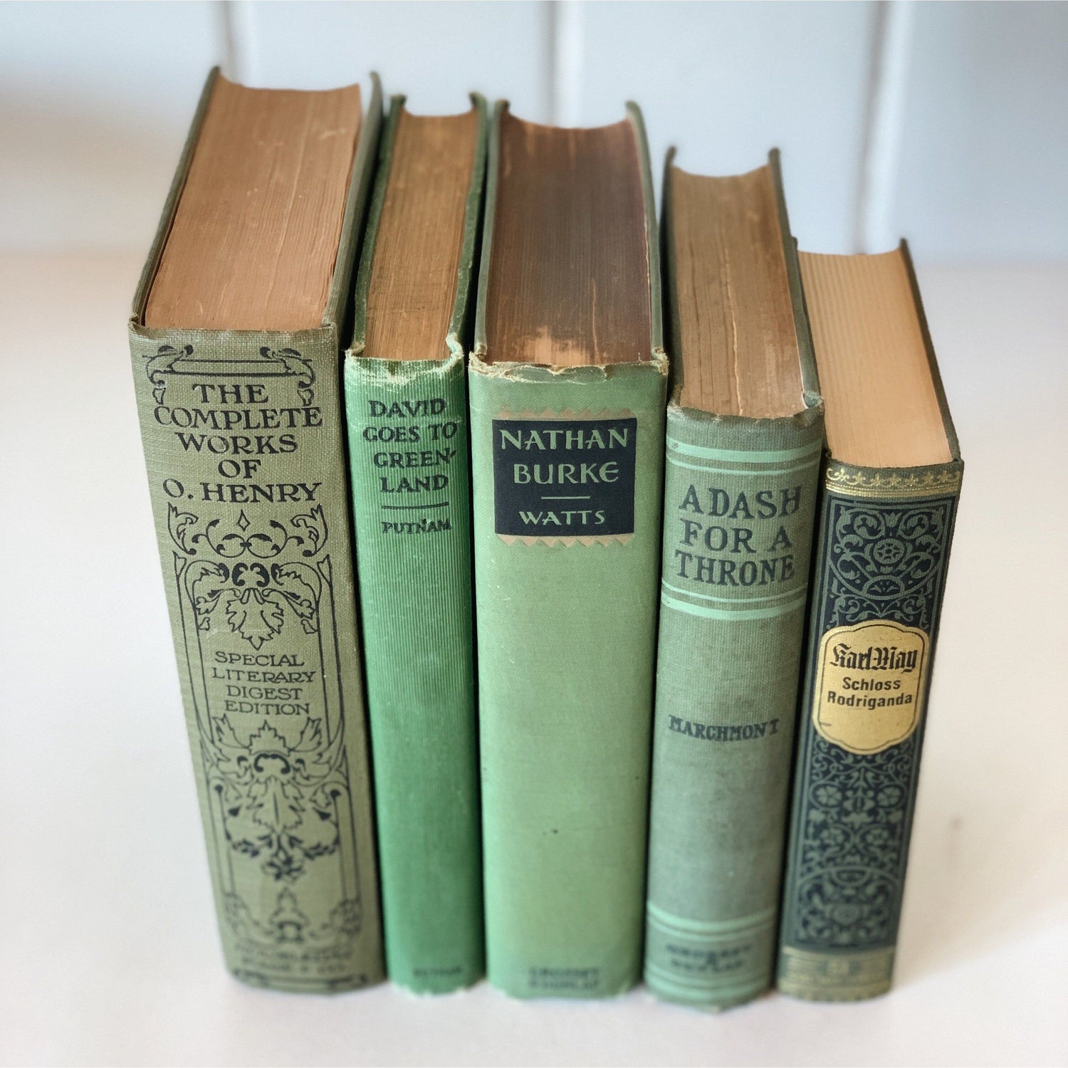 Vintage Olive Green and Black Books for Bookshelf Decor, Vintage Books By Color