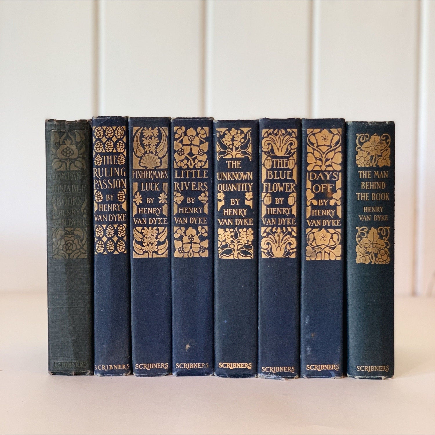 Ornate Antique Blue Book Set, Henry Van Dyke Book Bundle, Books by Color