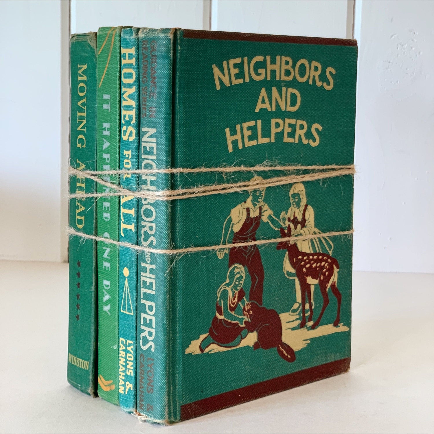 Vintage Mid-Century Green School Books, Young Children's Books, Classroom Decor