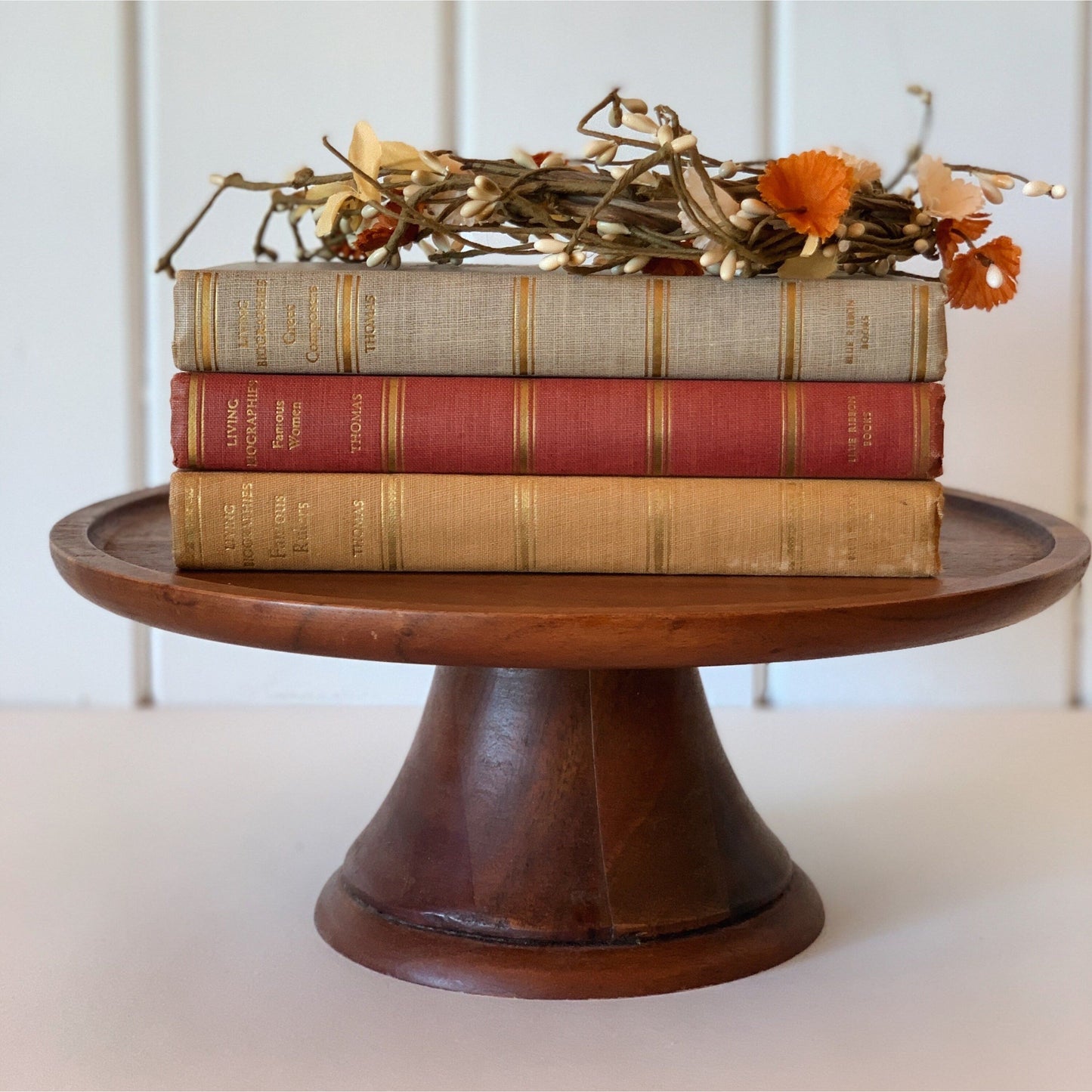 Copper Rust Beige Vintage Book Set, Living Biographies, Fall Colors Books for Shelf Styling