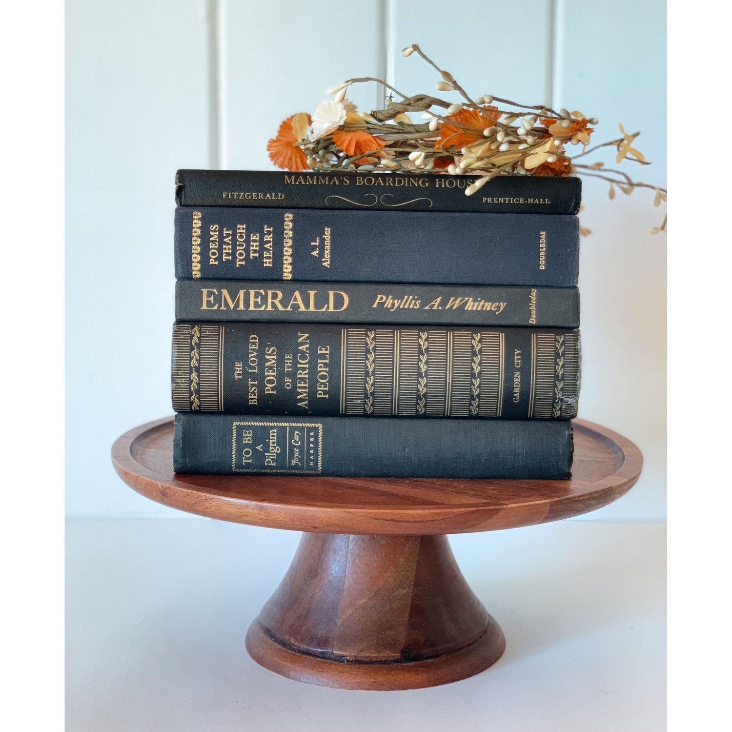 Black and Gold Mid-Century Vintage Book Set, Handmade Decor