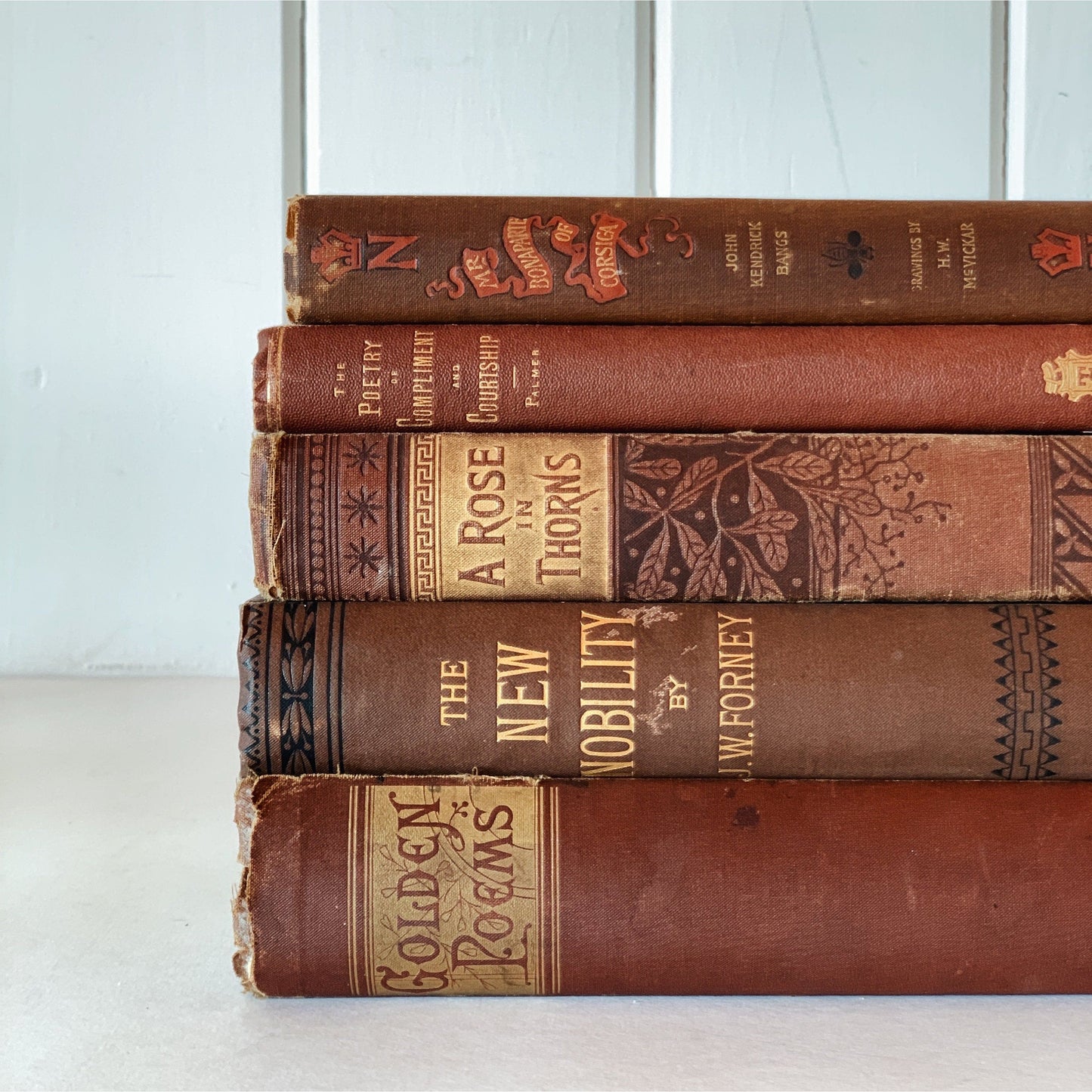 Antique and Copper Brown Decorative Book Set, Bookshelf Decor, Farmhouse Decor