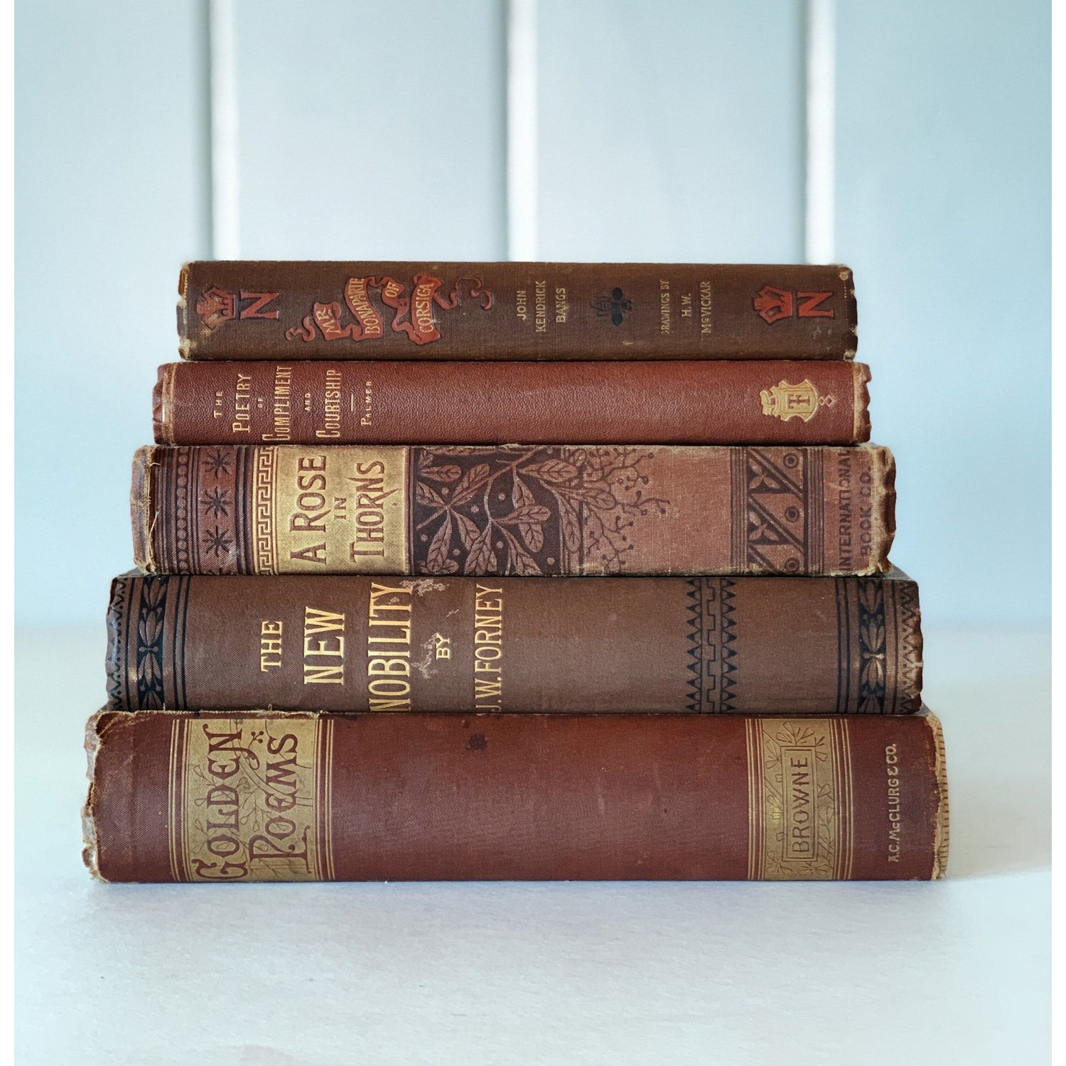 Antique and Copper Brown Decorative Book Set, Bookshelf Decor, Farmhouse Decor