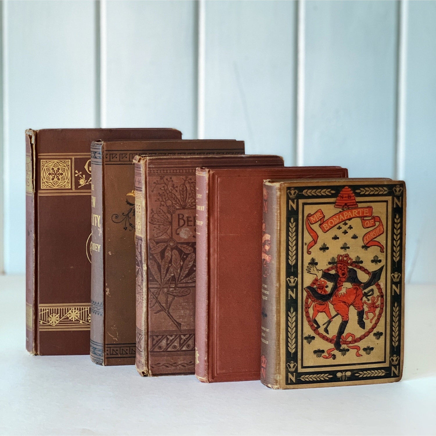Antique and Copper Brown Decorative Book Set, Bookshelf Decor, Farmhouse Decor