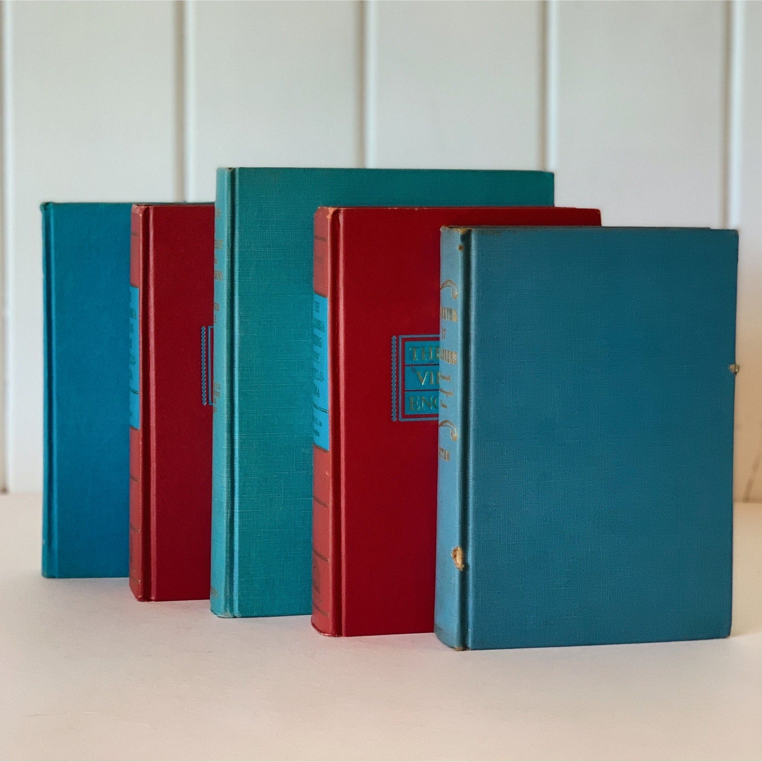 Red and Turquoise Decorative Books, Mid-Century Decor