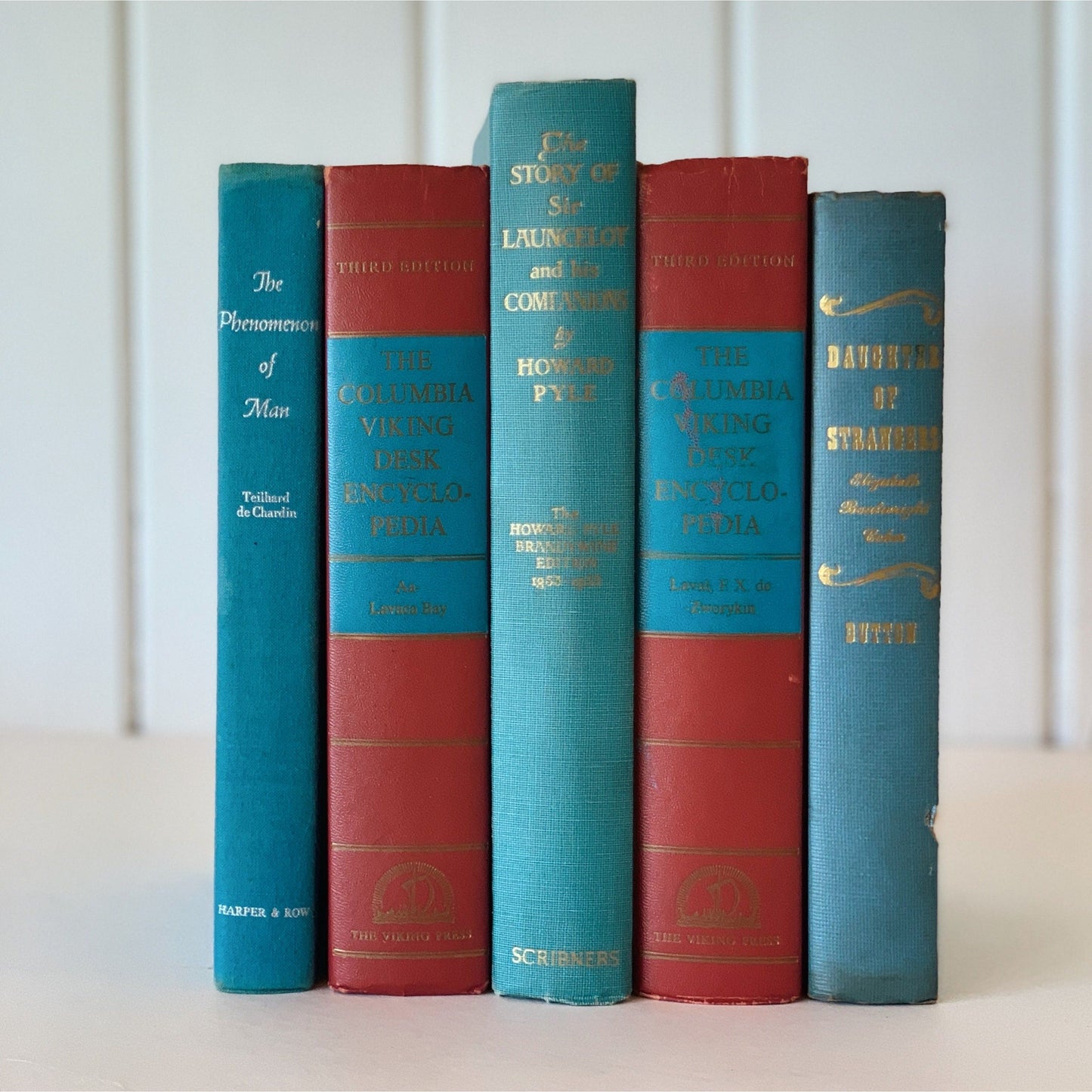 Red and Turquoise Decorative Books, Mid-Century Decor