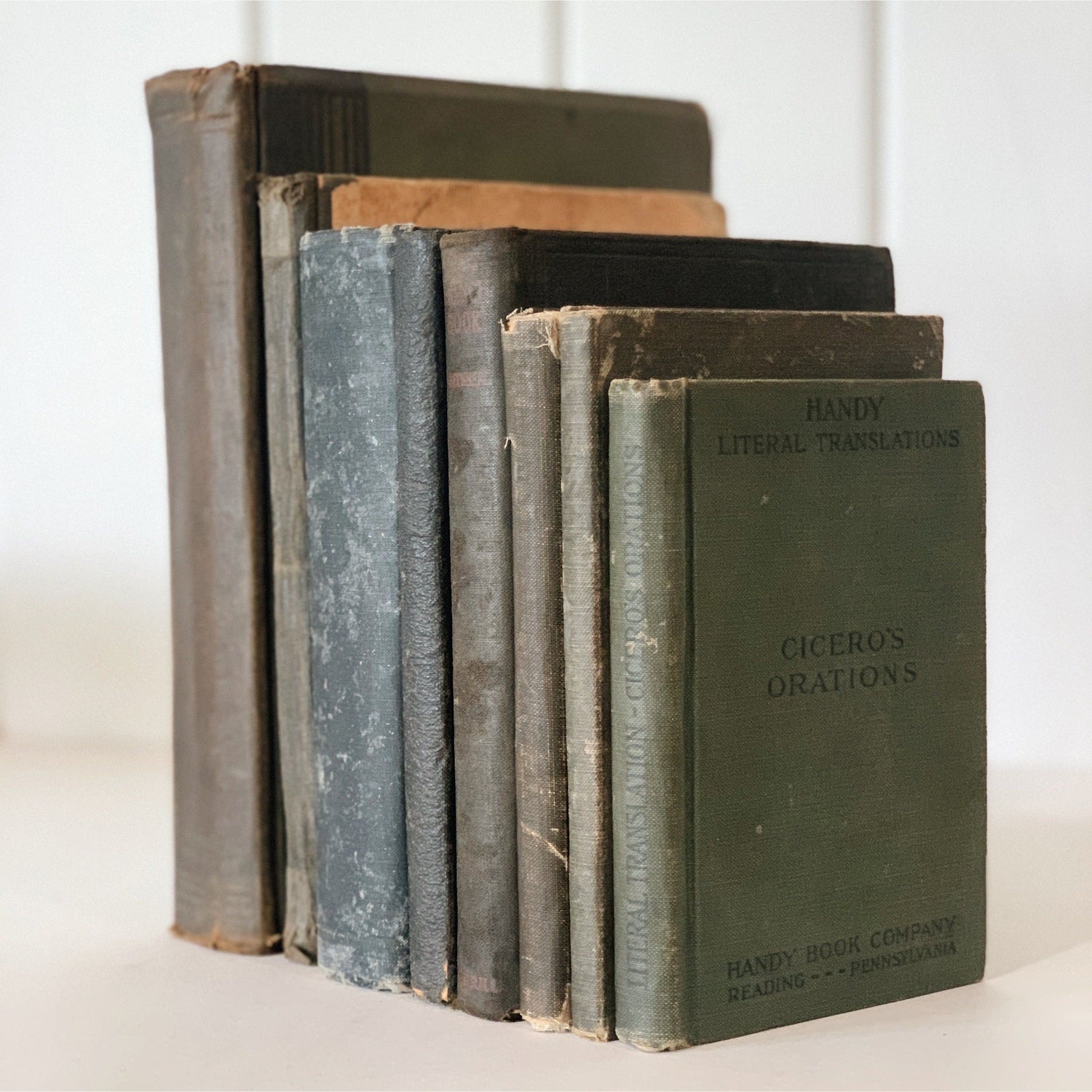Antique Shabby Black and Brown Decorative Books for Bookshelf Decor, Fall Autumn