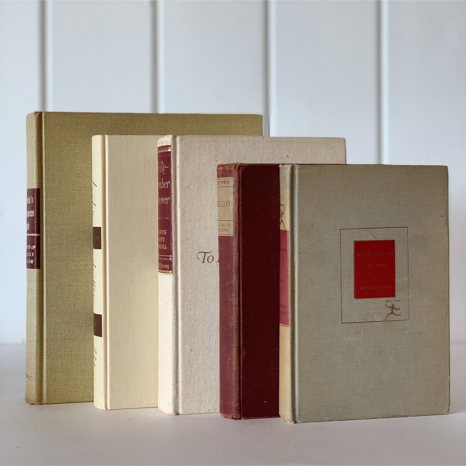 Maroon and Beige Vintage Book Set, Mid Century Books for Shelf Styling