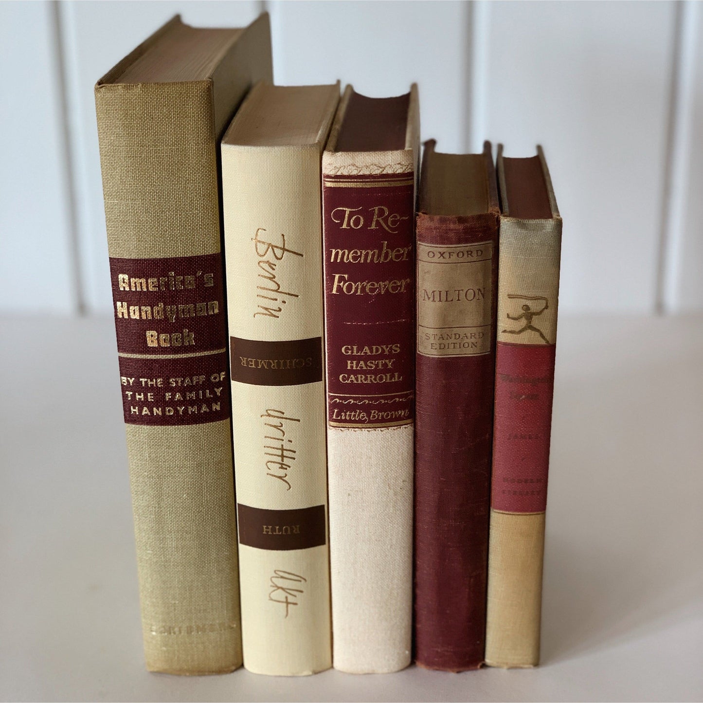 Maroon and Beige Vintage Book Set, Mid Century Books for Shelf Styling