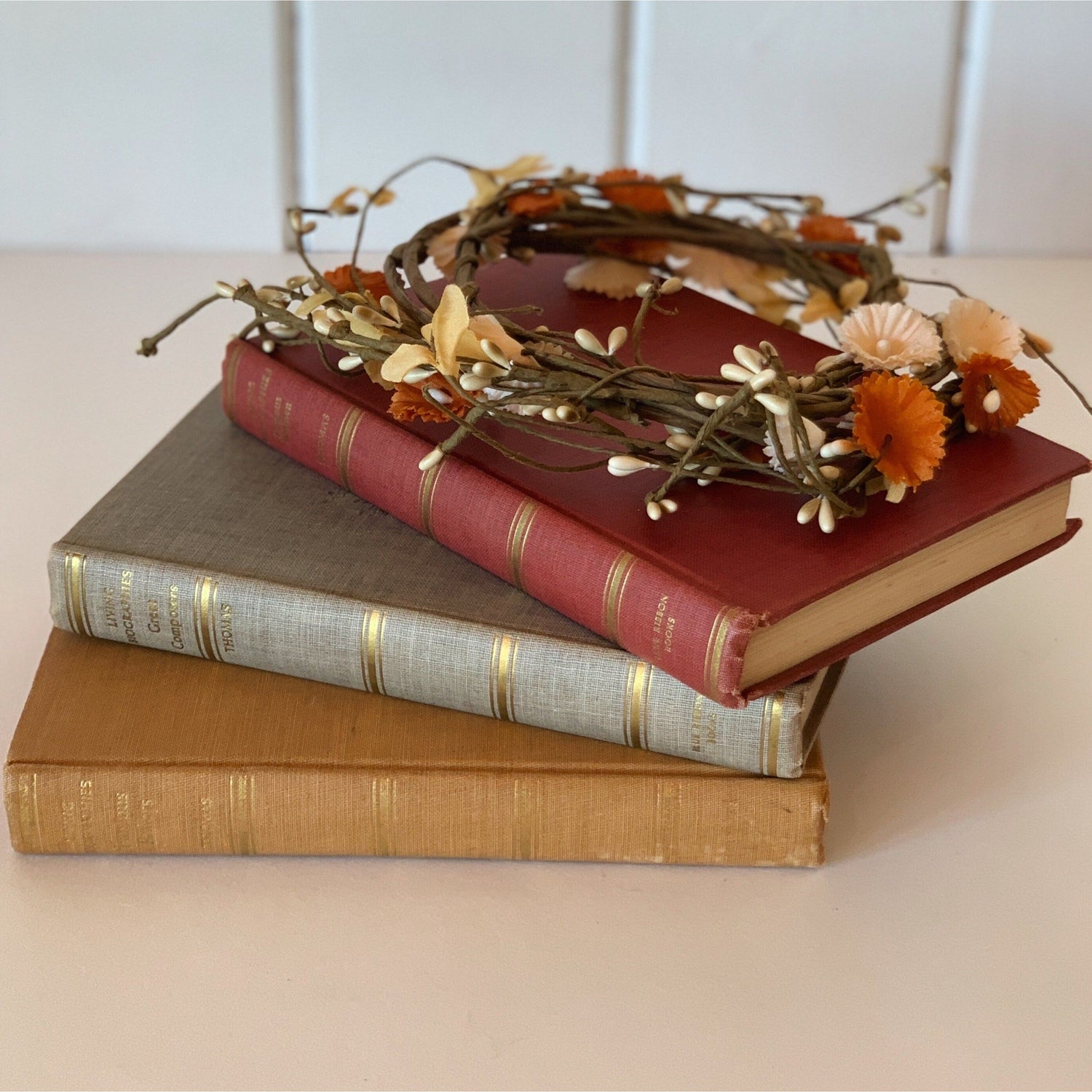 Copper Rust Beige Vintage Book Set, Living Biographies, Fall Colors Books for Shelf Styling