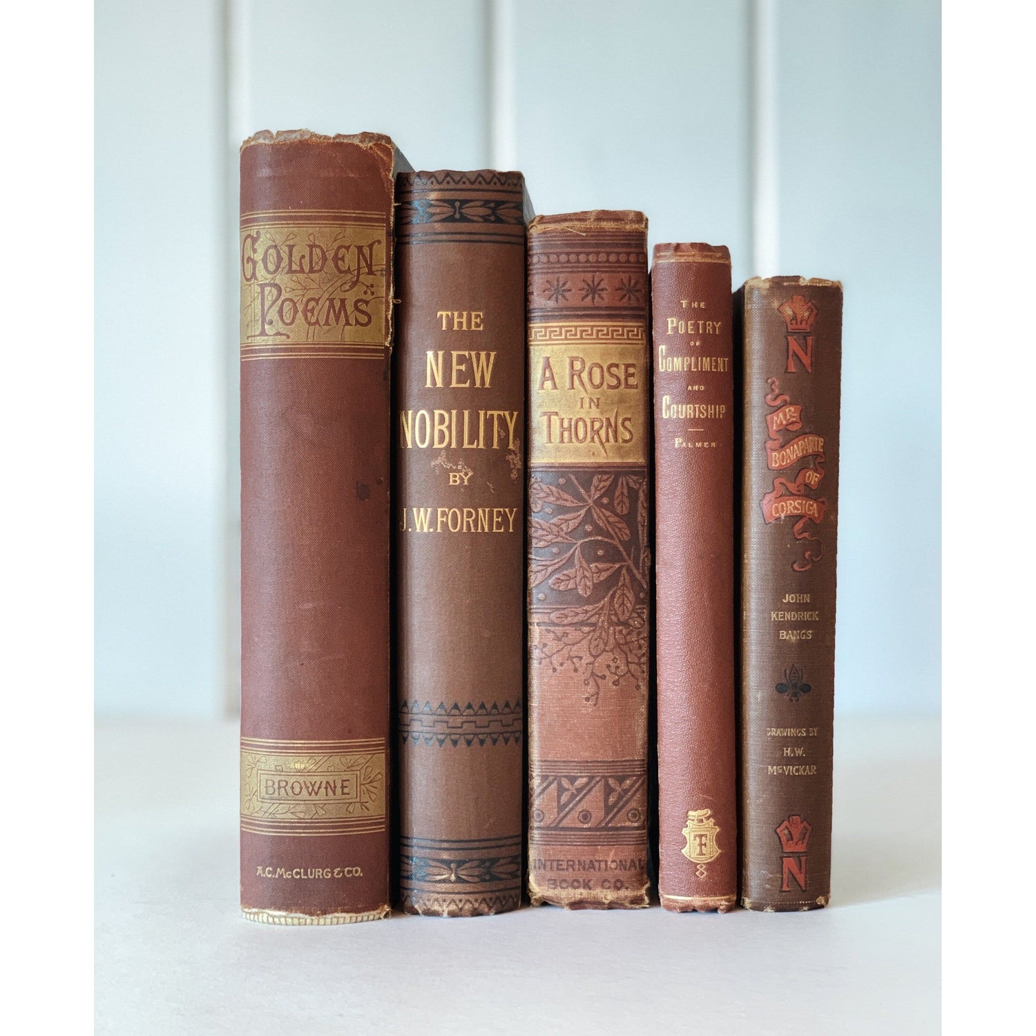 Antique and Copper Brown Decorative Book Set, Bookshelf Decor, Farmhouse Decor