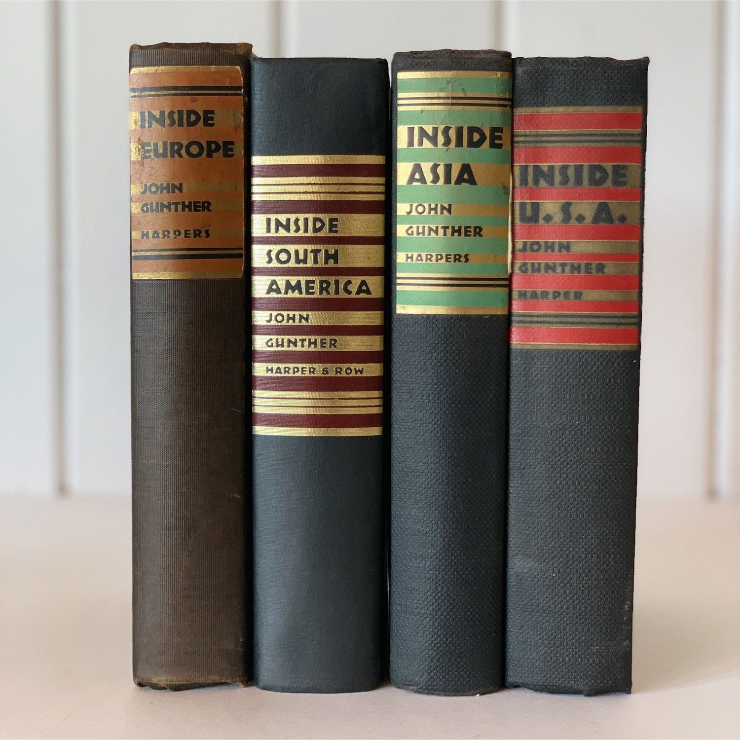 Black Vintage Book Set, John Gunther Inside Asia, Inside Europe, Inside USA, Inside South America
