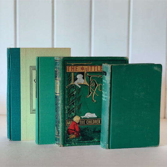 Vintage Green and Black Decorative Books for Display, Farmhouse Decor, Shelf Styling