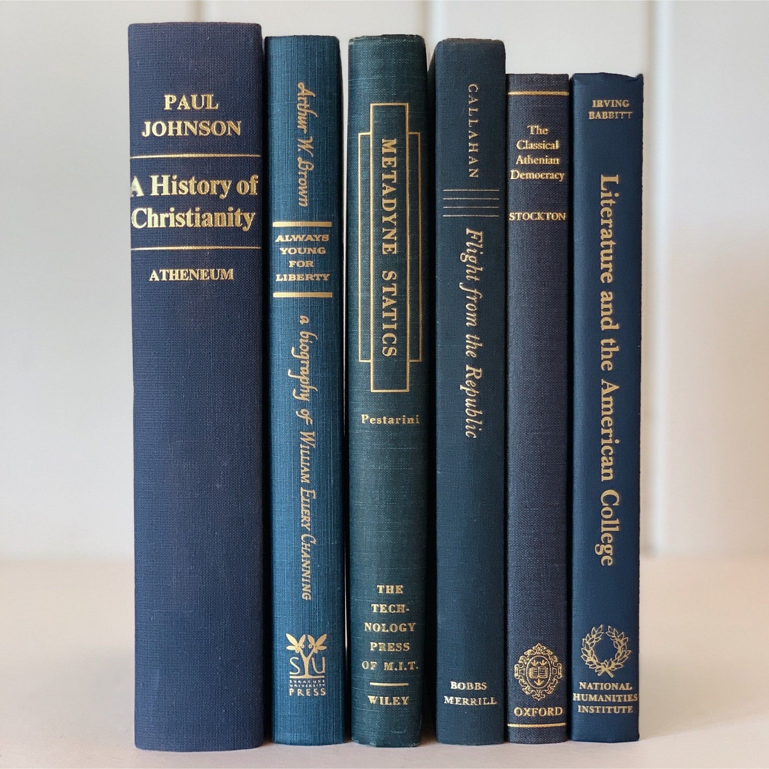 Vintage Navy Blue Books for Shelf Styling, Books By Color, Tall Stately Intellectual Books