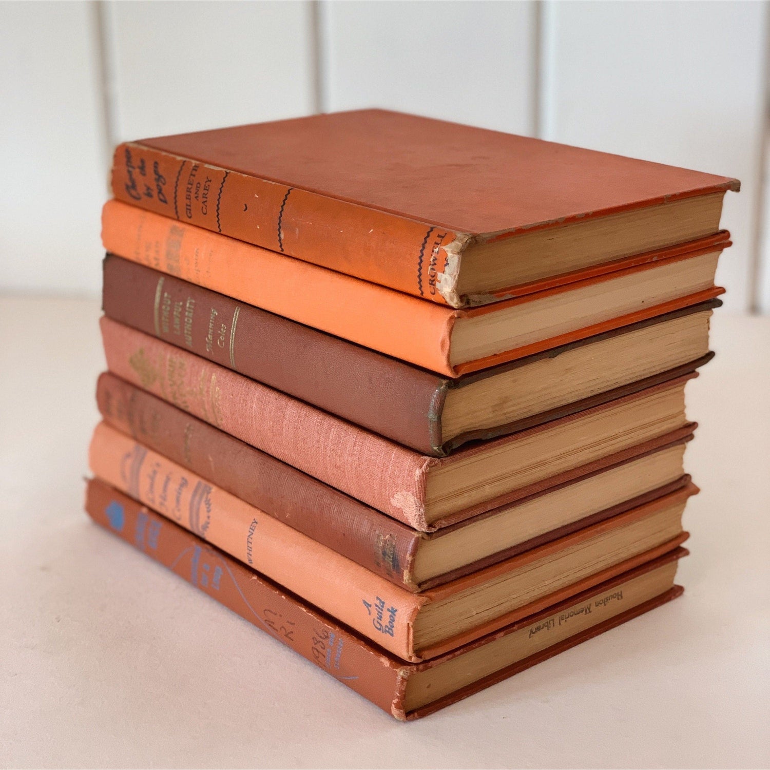 Vintage Mustard Orange Bronze Gold Books Bundle for Shelf Styling