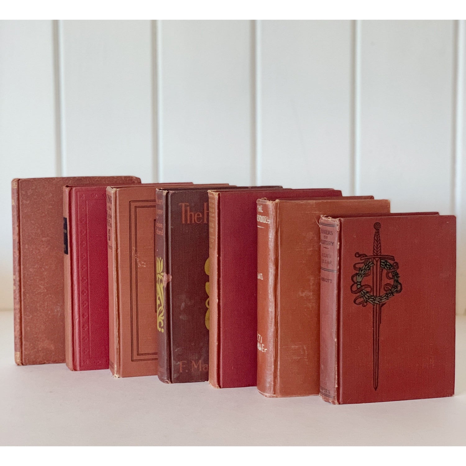 Antique Terra Cotta and Rust Red Decorative Books, Vintage Old Book Decor, Autumn Colors