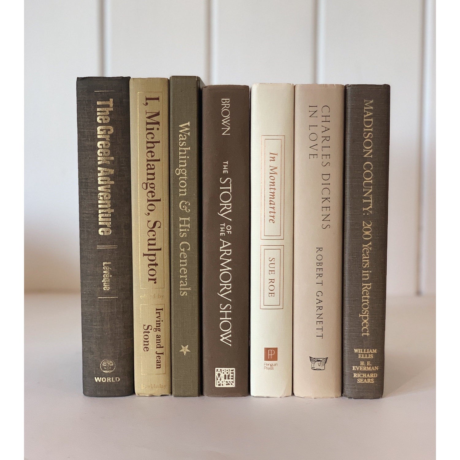 Large Brown and Cream Vintage Book Set, Vintage Book Lot for Decor