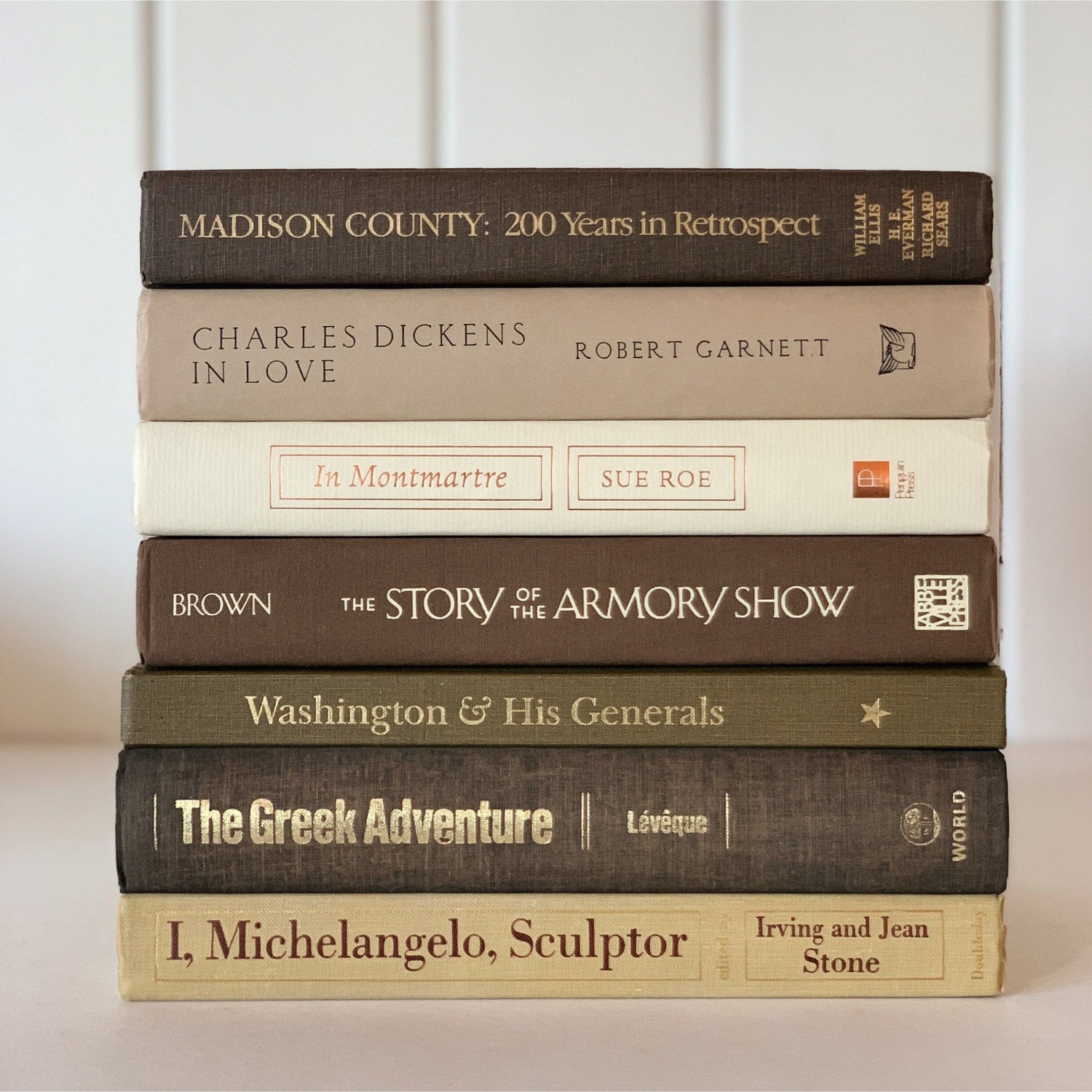 Large Brown and Cream Vintage Book Set, Vintage Book Lot for Decor