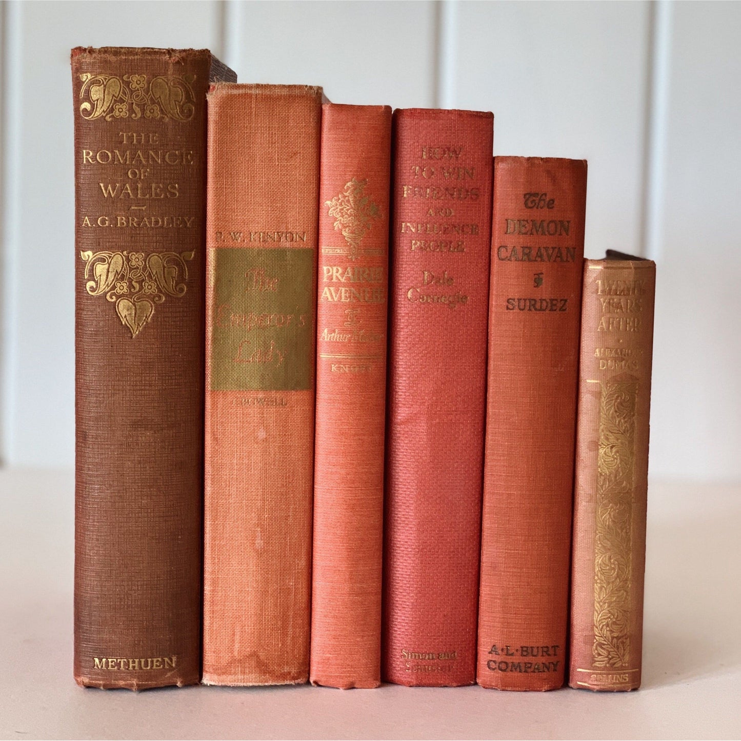 Peach - Coral - Red Vintage Books for Shelf Styling, Books By Color