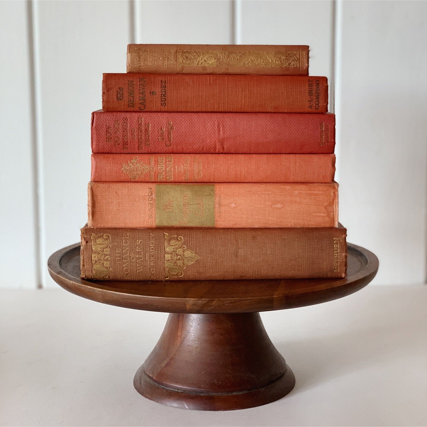 Peach - Coral - Red Vintage Books for Shelf Styling, Books By Color