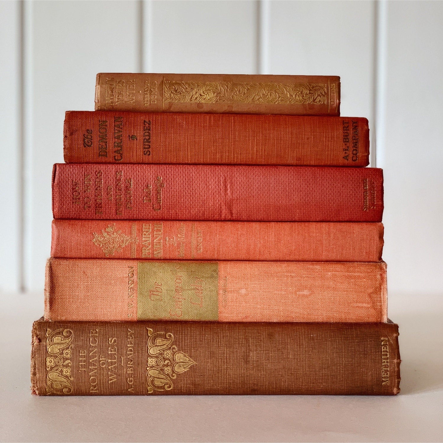 Peach - Coral - Red Vintage Books for Shelf Styling, Books By Color