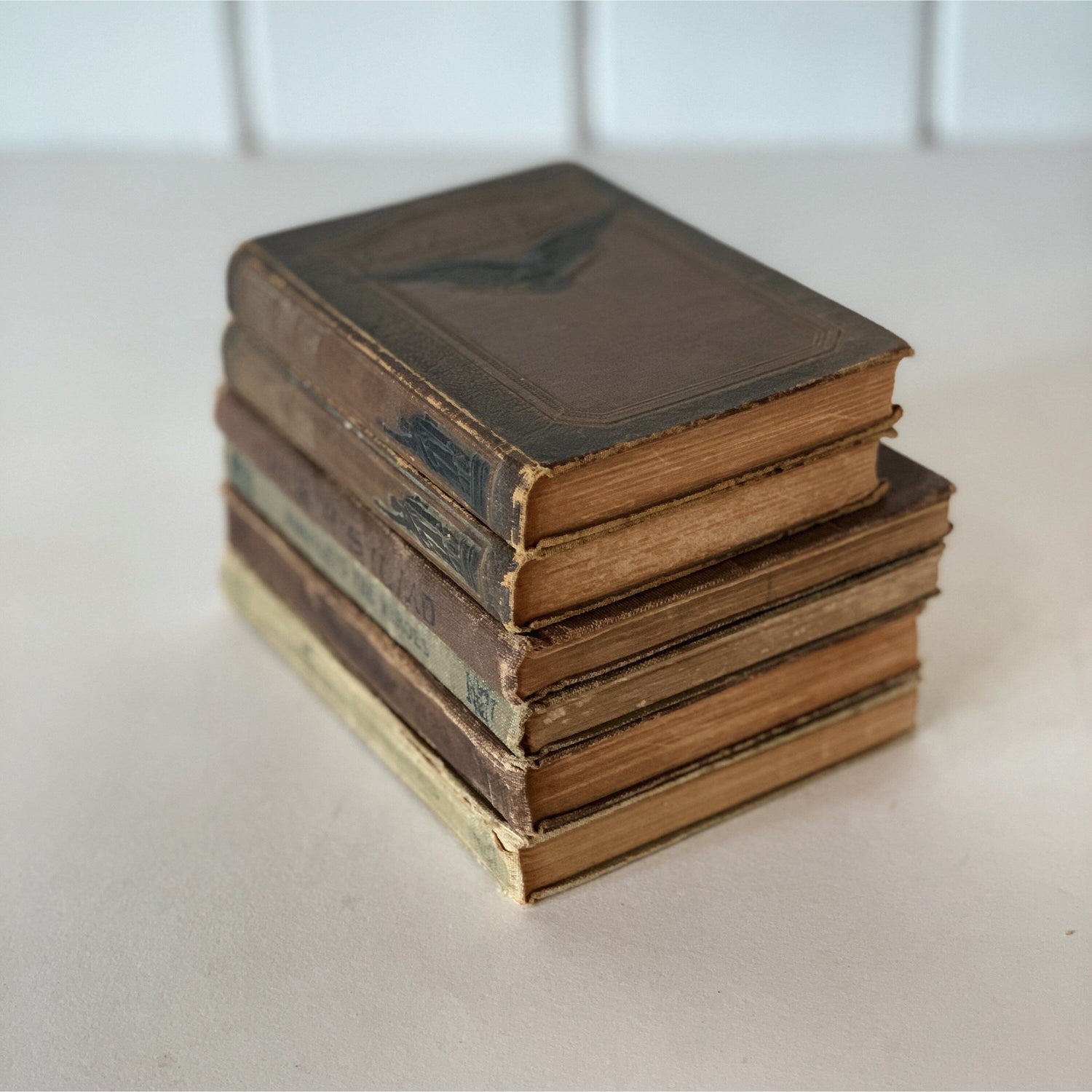 Antique Small Brown Book Bundle, Mini Book Set for Shelf Styling, Nightstand, Side Table Decor, Shabby Chic