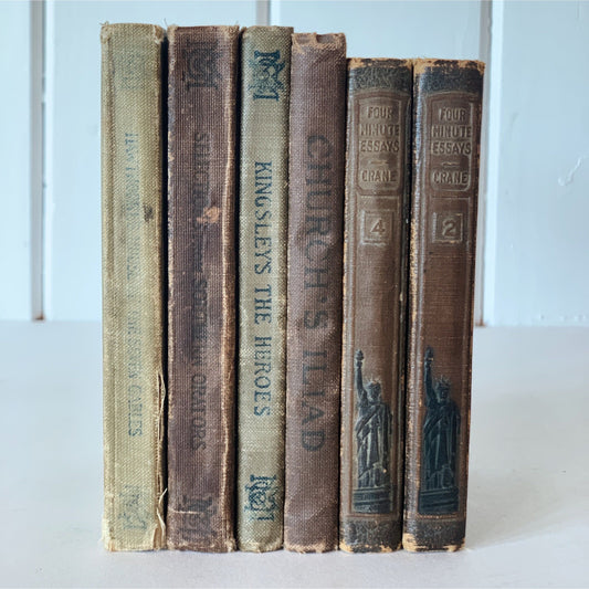 Antique Small Brown Book Bundle, Mini Book Set for Shelf Styling, Nightstand, Side Table Decor, Shabby Chic