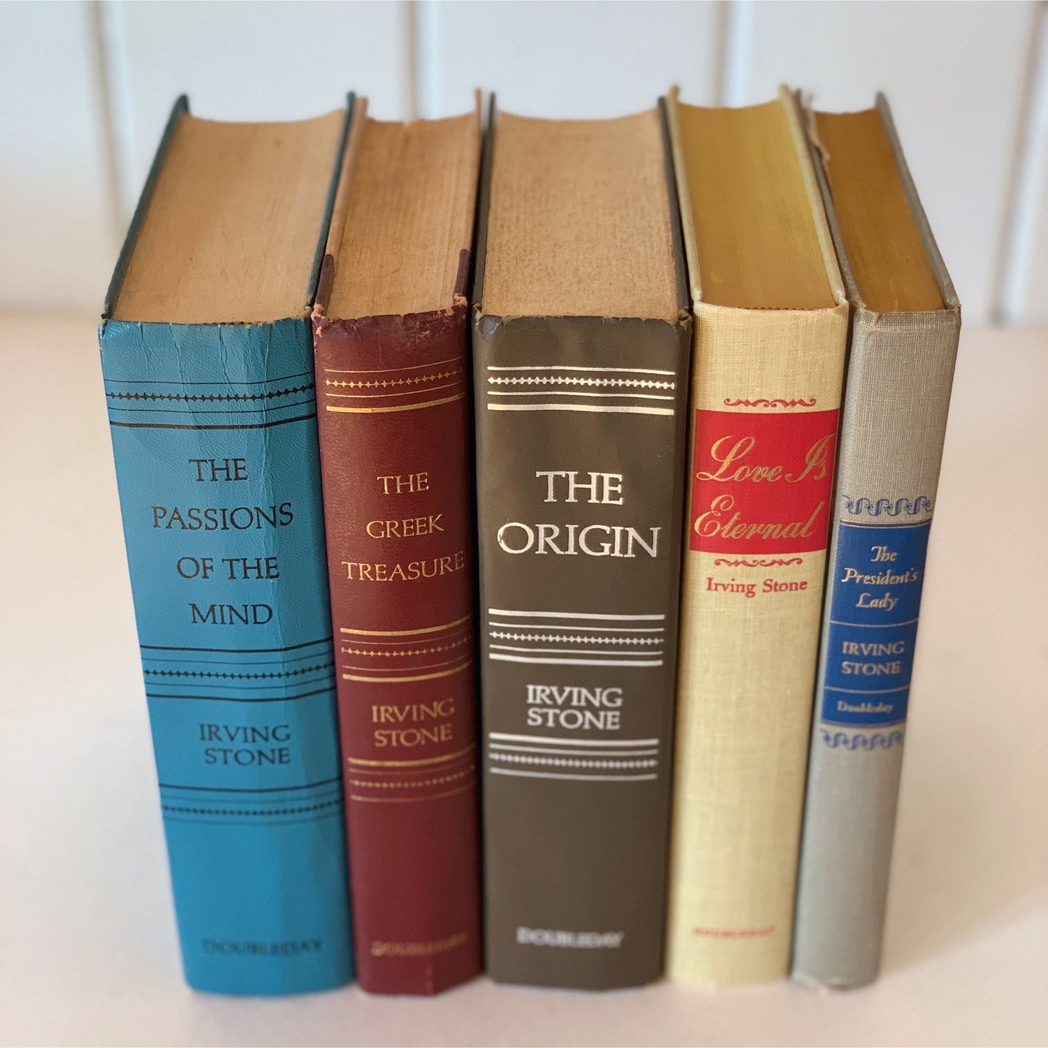 Irving Stone Mid Century Vintage Books For Decor, Colorful Books