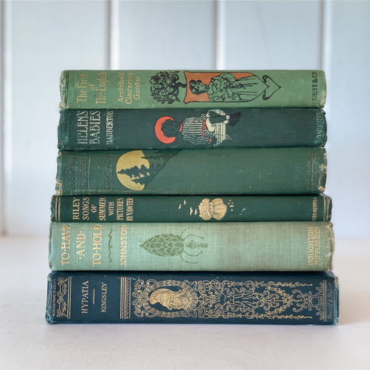 Green Antique Ornate Decorative Book Set for Shelf Styling