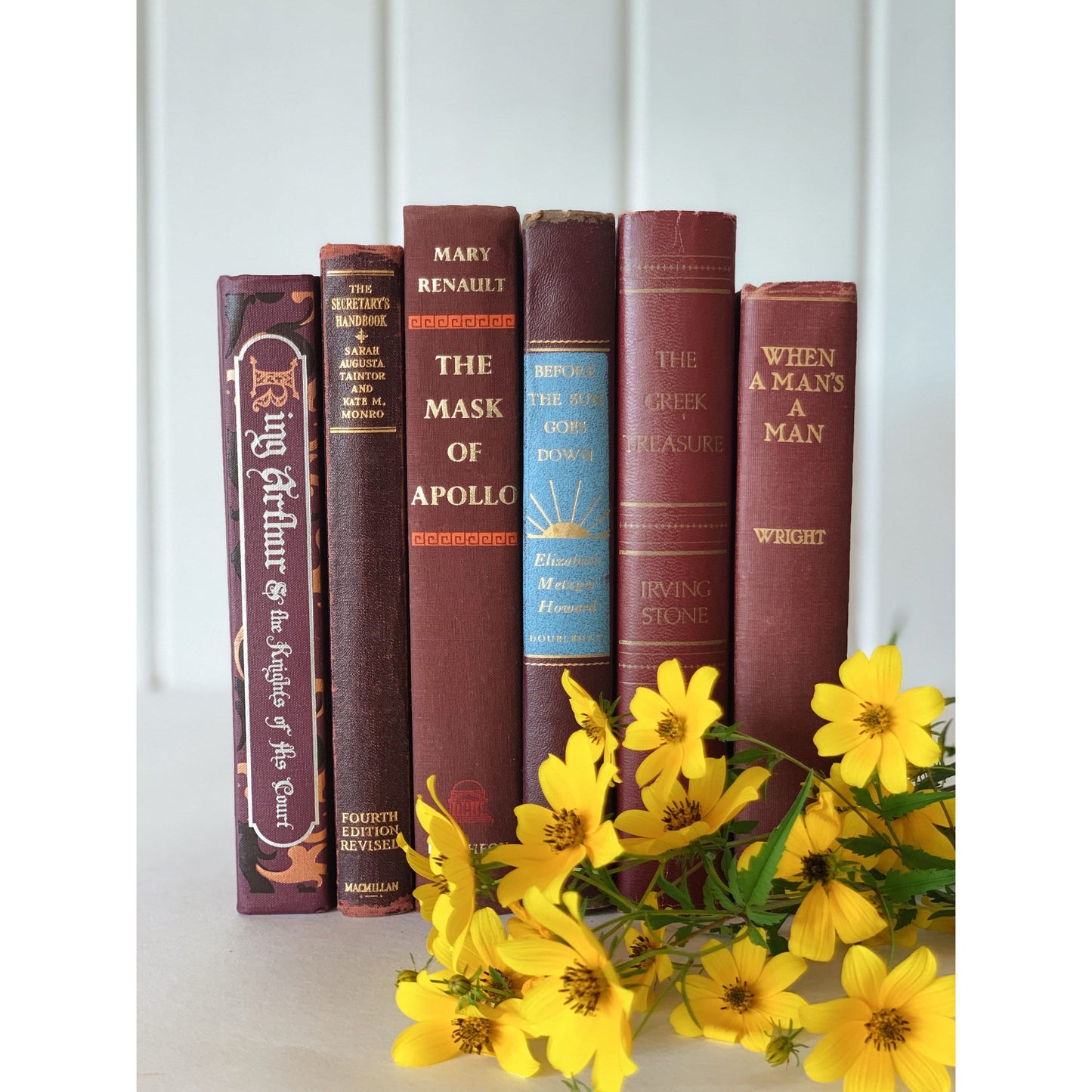 Dark Red Mid Century Modern Vintage Books, Wine Red Masculine Decorative Books, Rainbow Bookshelf, Aesthetic Books
