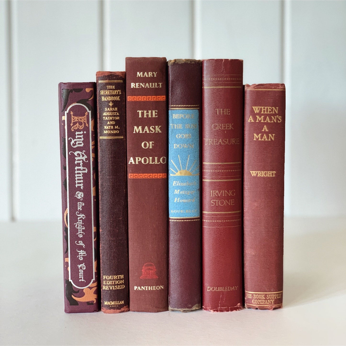 Dark Red Mid Century Modern Vintage Books, Wine Red Masculine Decorative Books, Rainbow Bookshelf, Aesthetic Books