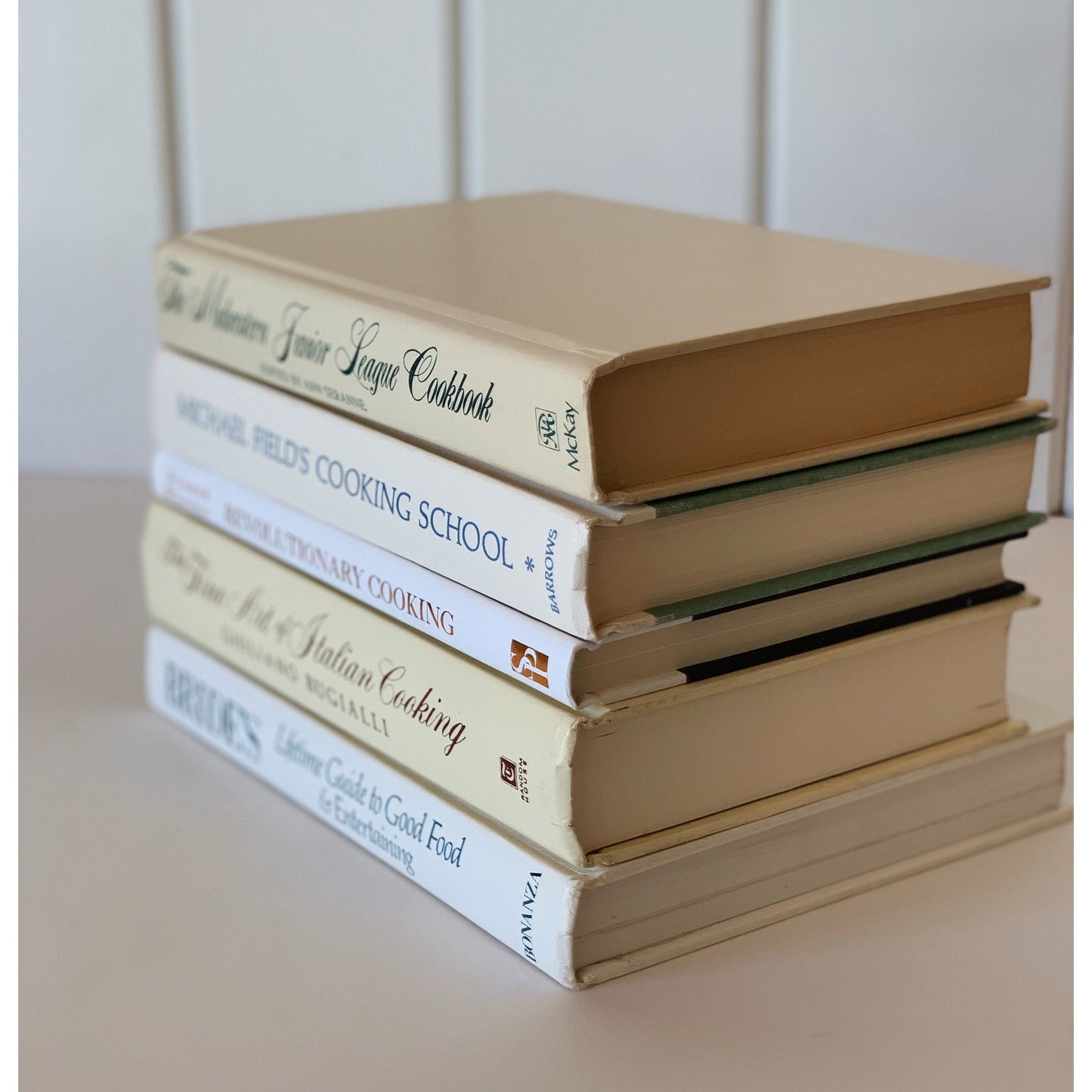 Retro White Cookbook, Home, and Garden Set for Bookshelf Decor, handmade Decor