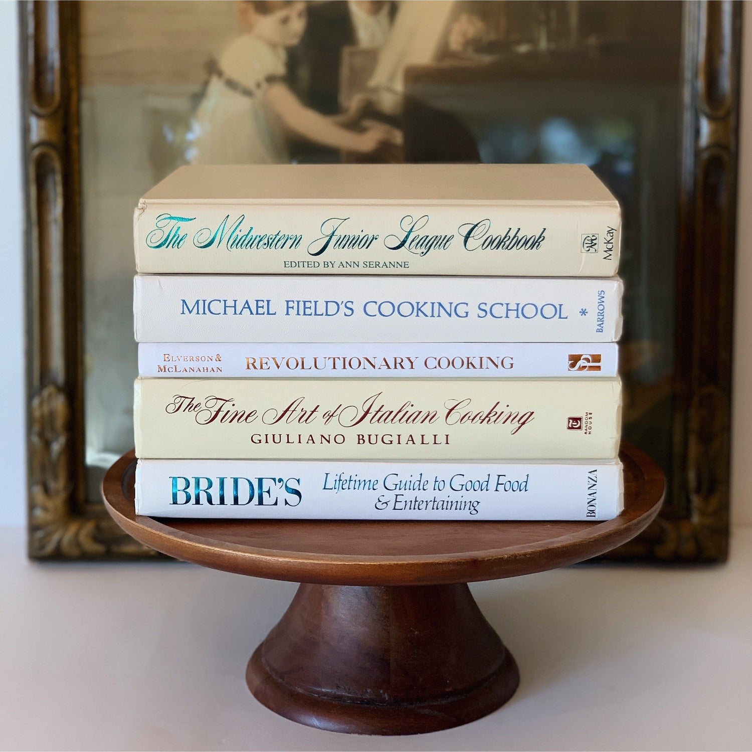 Retro White Cookbook, Home, and Garden Set for Bookshelf Decor, handmade Decor