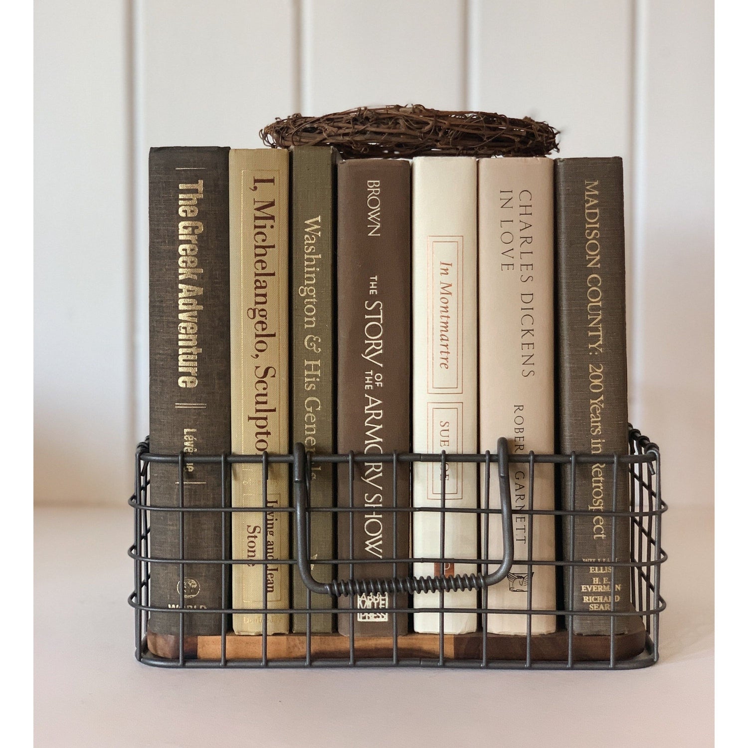 Large Brown and Cream Vintage Book Set, Vintage Book Lot for Decor