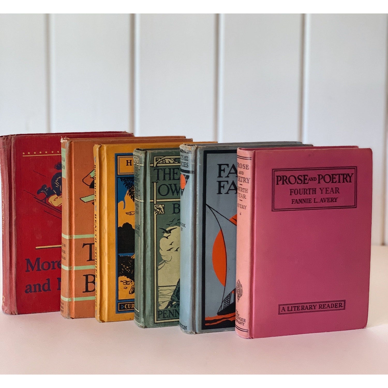 Vintage Mid-Century Schoolbooks in Rainbow Colors, Children's Books, Old Kids Books for Shelf Styling