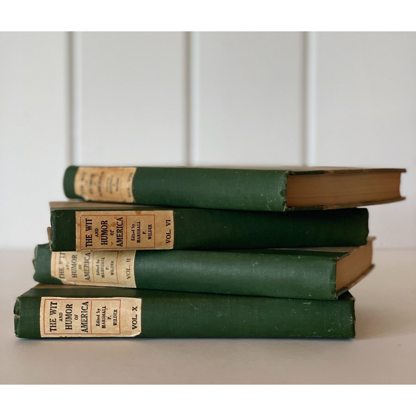 Decorative Books, Antique Green Books for Display, Shabby Book Set