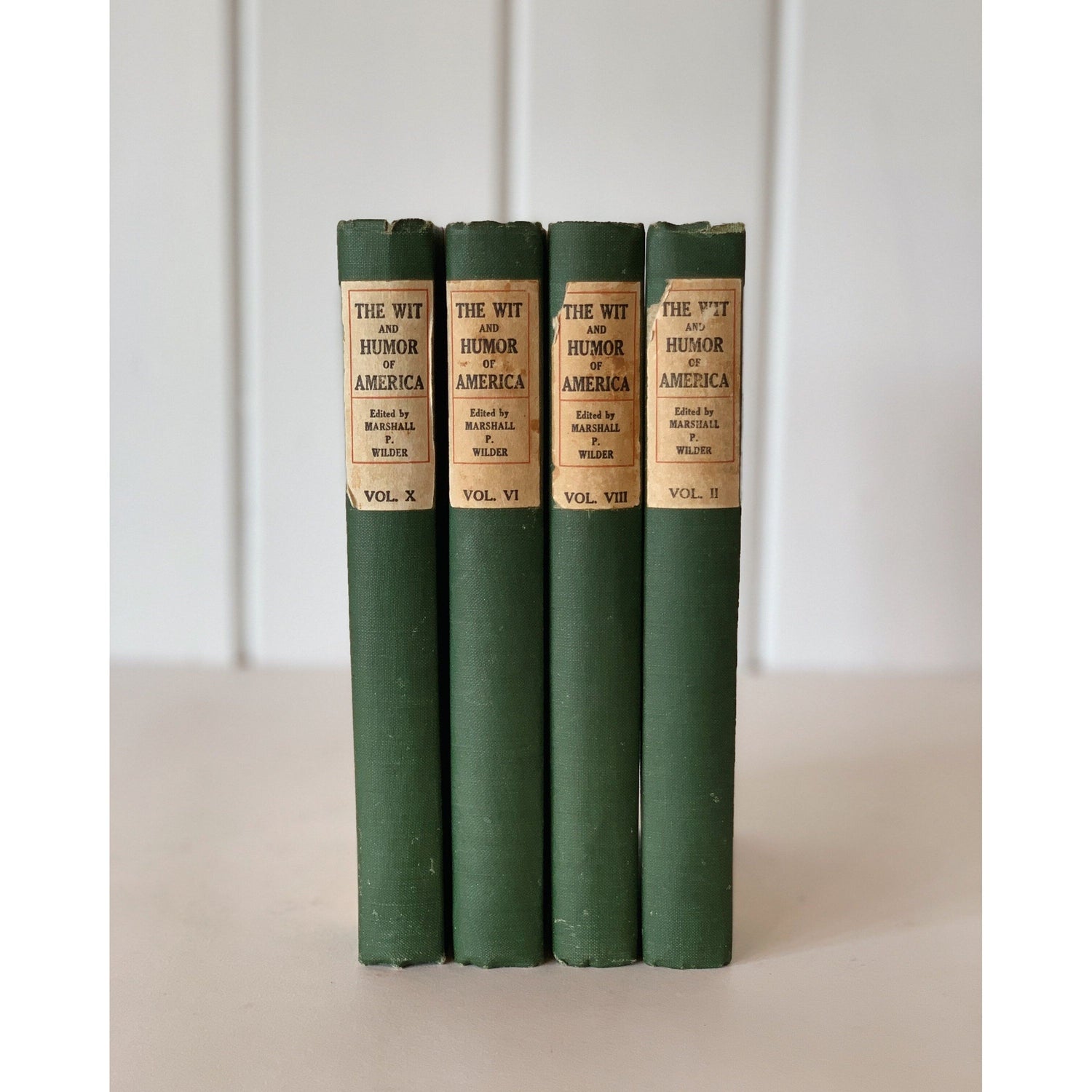 Decorative Books, Antique Green Books for Display, Shabby Book Set