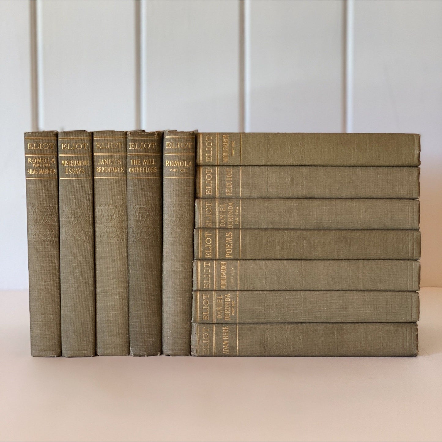 Complete The Works of George Eliot Antique Green Book Set, 12 Volumes