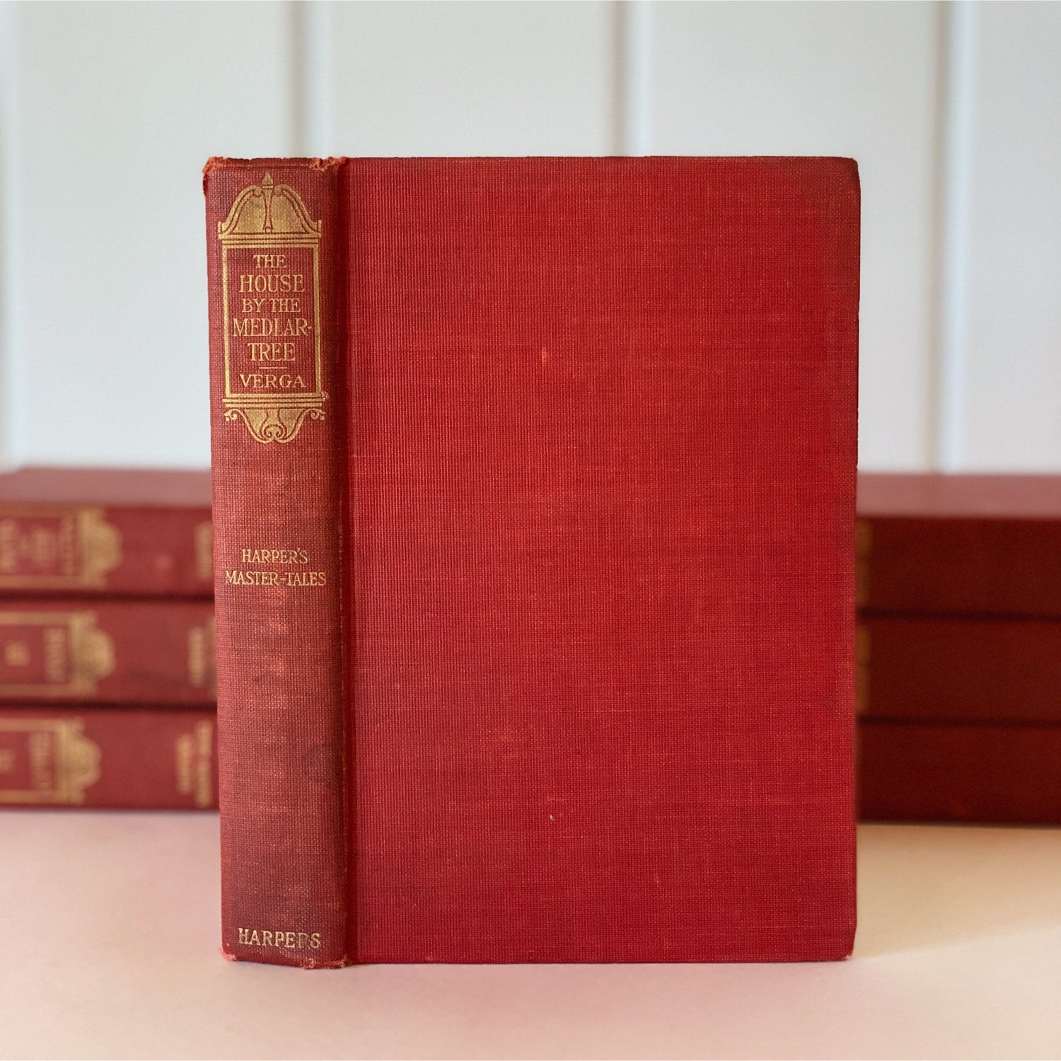 Harper's Master Tales, Small Antique Red Book Set, French Books, Red and Gold 1800s Books for Shelf Styling