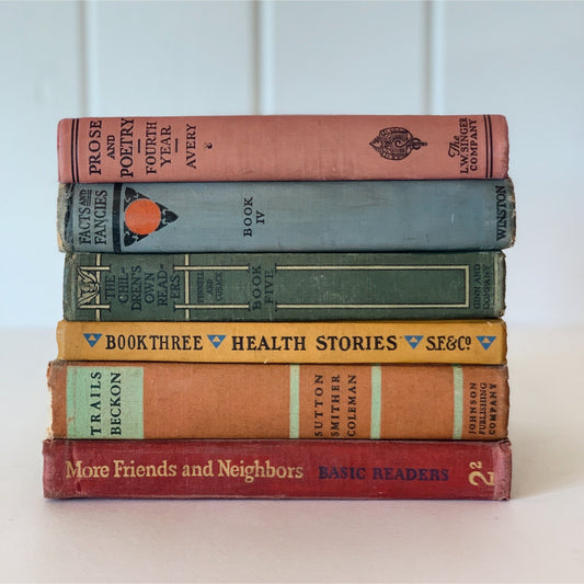 Vintage Mid-Century Schoolbooks in Rainbow Colors, Children's Books, Old Kids Books for Shelf Styling