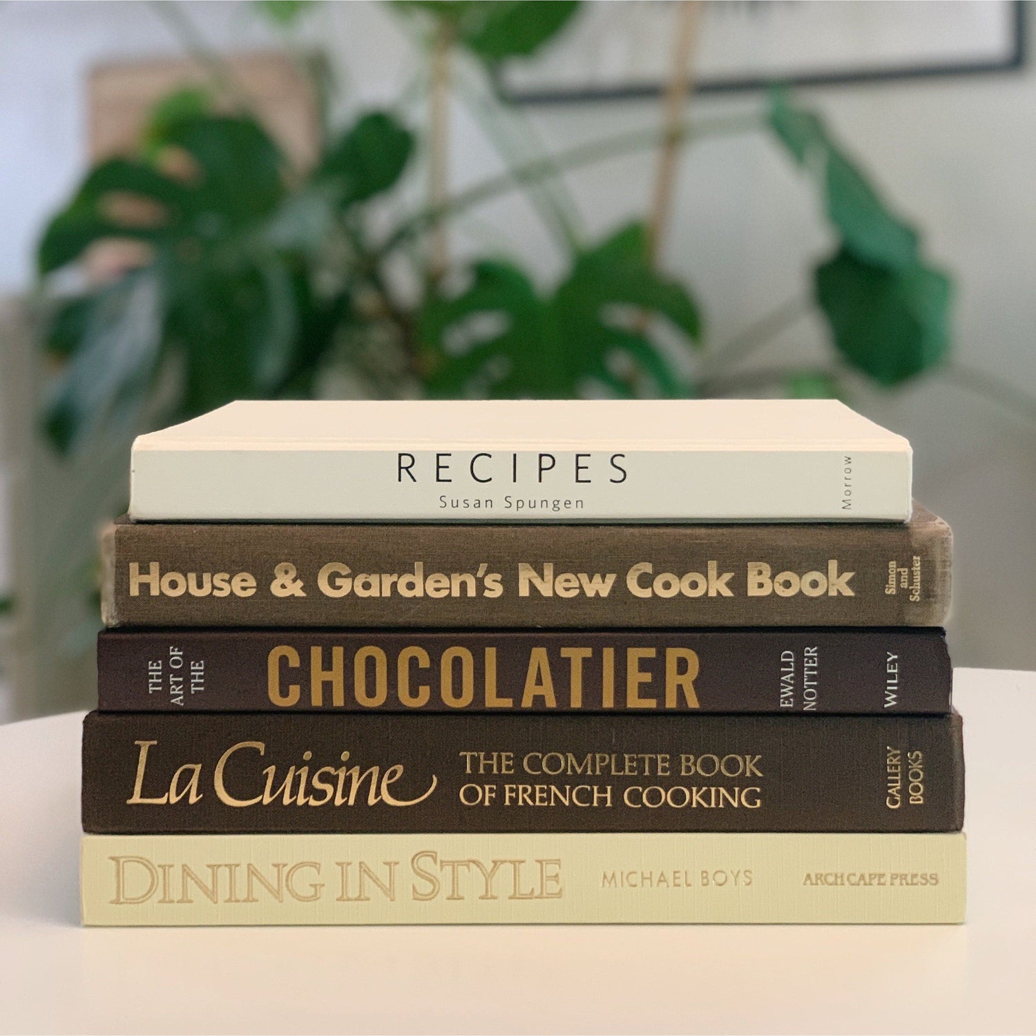 Retro Cream Brown White and Oversized Cookbook Set for Bookshelf Decor