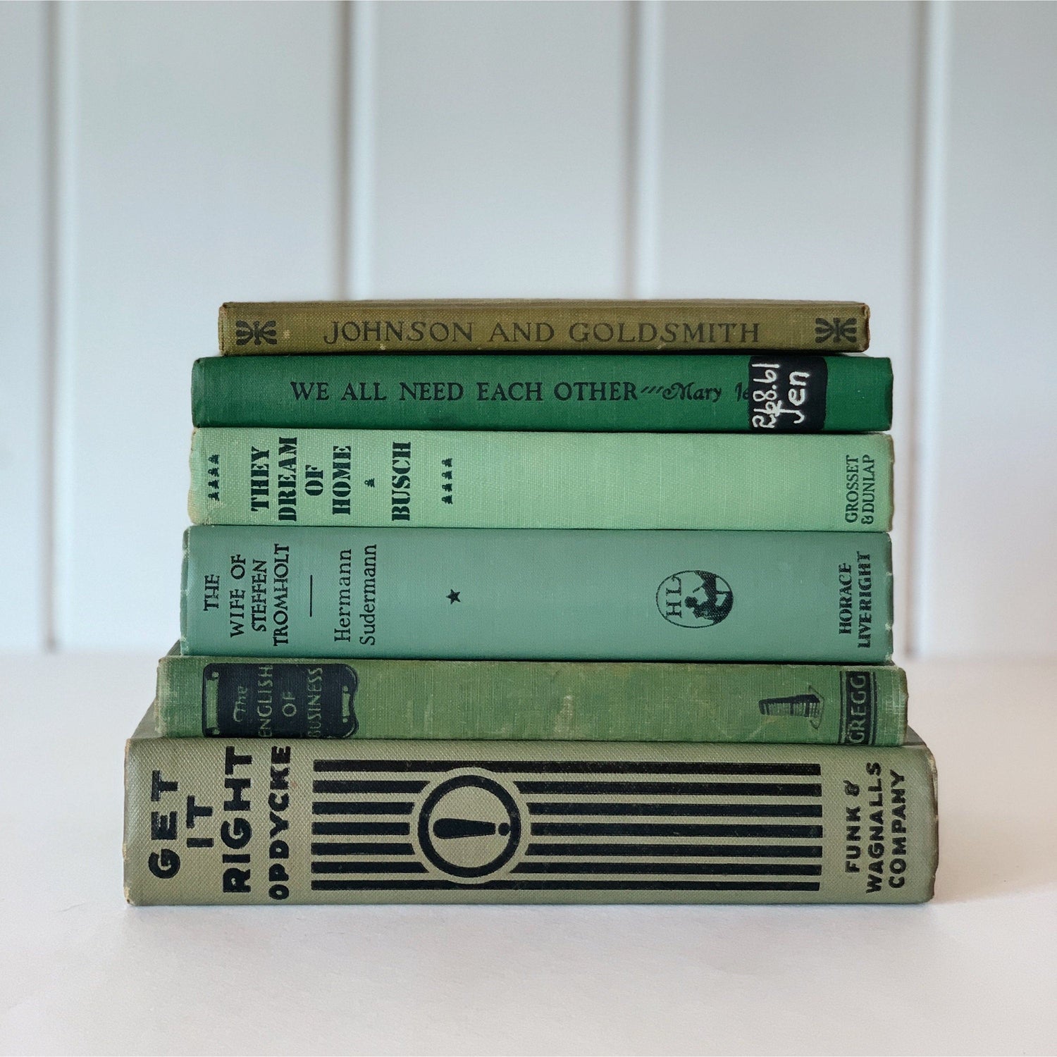 Vintage Green and Black Decorative Books for Display, Farmhouse Decor, Shelf Styling, Books By Color