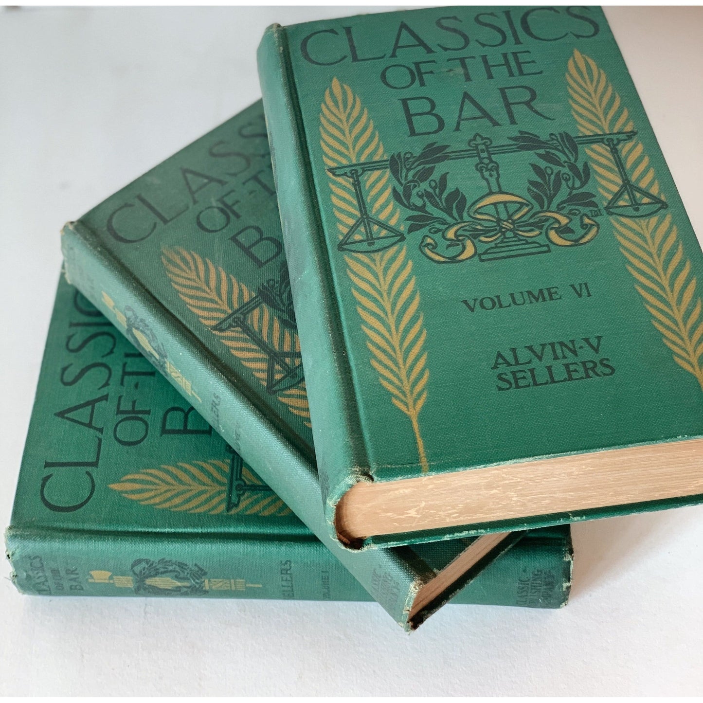 Vintage Olive Green and Black Books for Bookshelf Decor, Classics of the Bar, 1920