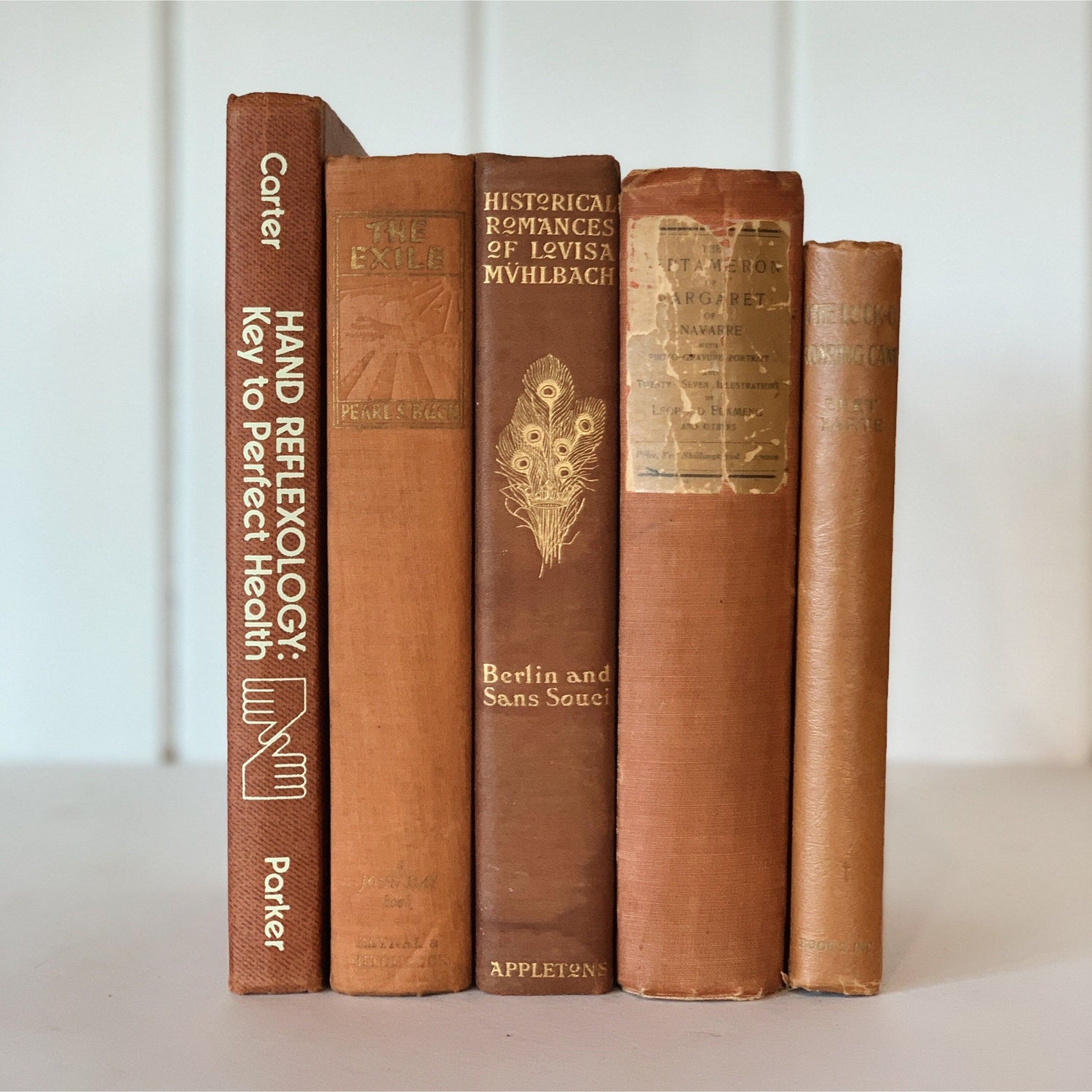 Peach Rust Orange Aesthetic Decorative Books, Bookshelf Deco